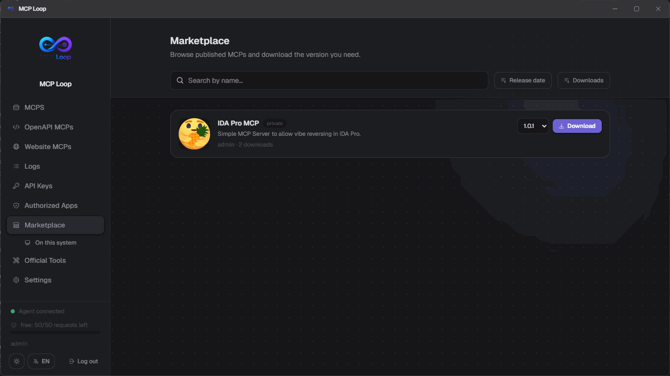 MCP Loop marketplace, dark