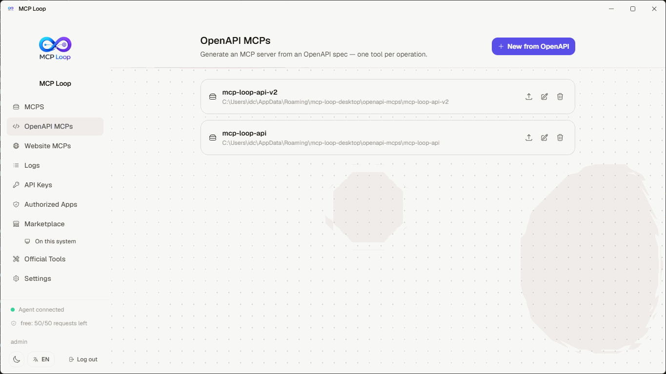 OpenAPI MCPs, light