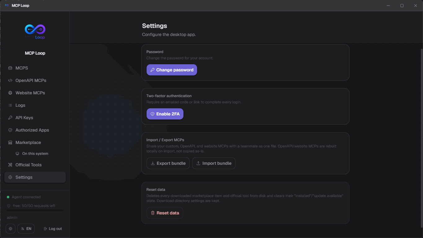 Settings, dark